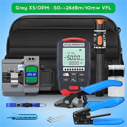 Netzwerktester, Fiber Optic Tool Kit AUA-X5 Fiber Cleaver 10Mw Visual Fault Locator FTTH Werkzeuge Fiber Power Meter Optische Tasche(-50 to 26(grey)) von XINFULI