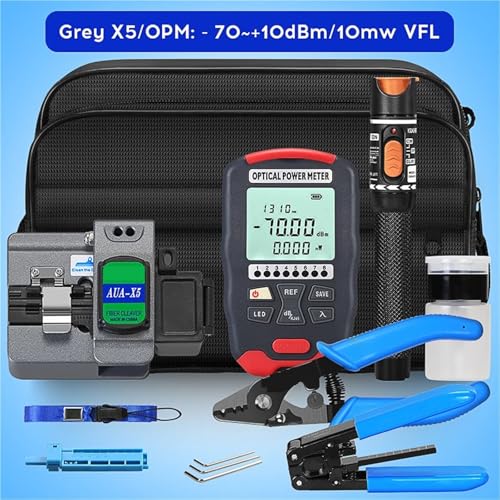 Netzwerktester, Fiber Optic Tool Kit AUA-X5 Fiber Cleaver 10Mw Visual Fault Locator FTTH Werkzeuge Fiber Power Meter Optische Tasche(-70 to 10(grey)) von XINFULI