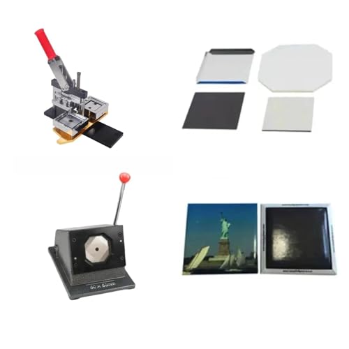 Pin Maker, 63,5 x 63,5 mm quadratische Kühlschrank-Ausweispressmaschine, rotierende Metallfolie mit Papierschneider und 100 Stück Magnetteilen,Genauer(63.5x63.5mm Set) von XINFULI