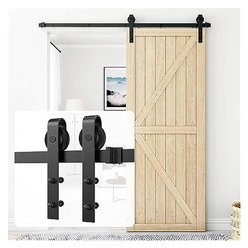 Scheunentor-Bausatz, J-förmiges Scheunentor gleitet Hardware-Aufhänger-Rollensystem aus Kohlenstoffstahl, Scheunentorbeschläge for Einzeltüren(6FT 1830mm) von XINFULI