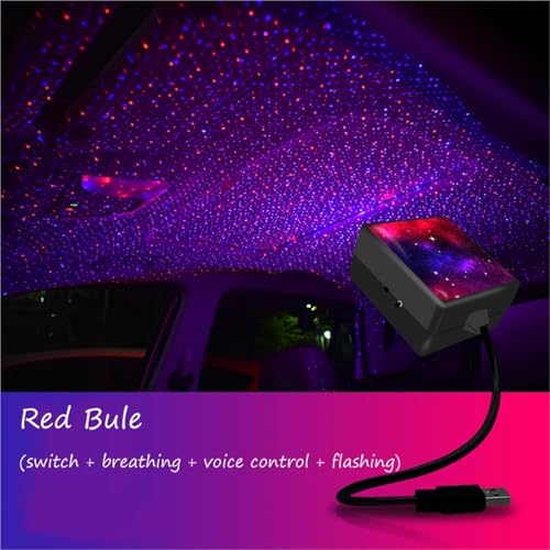 Sternenhimmel-Set, Auto LED Dach Stern Nachtlicht USB or Romantische Licht Sprachsteuerung Drehbare Auto Innen Licht for Schlafzimmer Party(Blue) von XINFULI