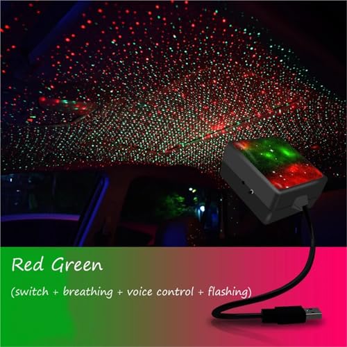 Sternenhimmel-Set, Auto LED Dach Stern Nachtlicht USB or Romantische Licht Sprachsteuerung Drehbare Auto Innen Licht for Schlafzimmer Party(Red green) von XINFULI