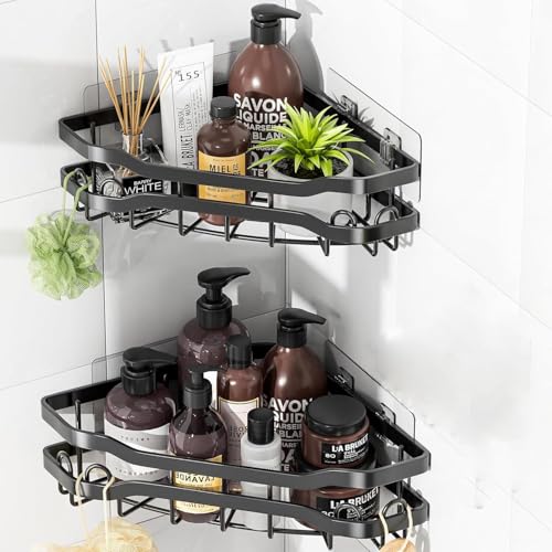XINGDOZ Selbstklebendes Eck-Duschregal, Organizer-Regal mit 4 Haken, Duschablage Ohne Bohren Badezimmer Organizer Badregal Duschregal rostfreie Regale für Badezimmer Badezimmerzubehör 2 stück schwarz XINGDOZ Selbstklebendes Eck-Duschregal, Organizer-Regal mit 4 Haken, Duschablage Ohne Bohren Badezimmer Organizer Badregal Duschregal rostfreie Regale für Badezimmer Badezimmerzubehör 2 stück schwarz von XINGDOZ