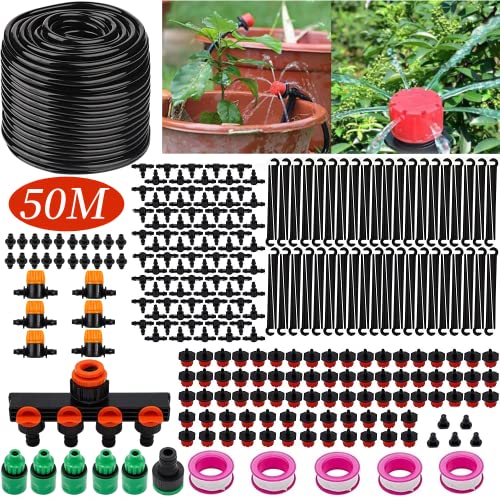 50m Garten BewässerungsSystem, 285 Pcs Garten Bewässerung Kit, Automatik Tröpfchenbewässerung Gartenbewässerung Misting Kühlsystem für Landschaft, Flower Bed und Terrasse Pflanzen von XINGGANG