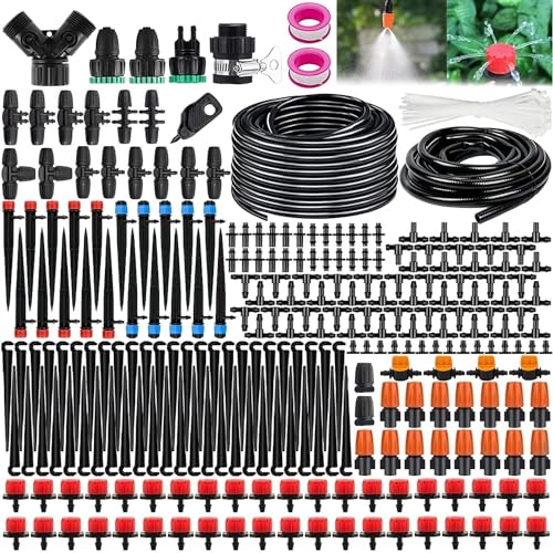 XINGGANG Garten BewässerungsSystem, 310Pcs Garten Bewässerung Kit, 60M+20M Bewässerungsrohre,Automatik Tröpfchenbewässerung Gartenbewässerung Misting Kühlsystem für Landschaft, Gewächshaus, Pflanzen von XINGGANG