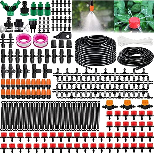 Garten BewässerungsSystem, 340Pcs Garten Bewässerung Kit,55M+15M Bewässerungsrohre,Automatik Tröpfchenbewässerung Gartenbewässerung Misting Kühlsystem für Landschaft,Flower Bed und Terrasse Pflanzen von XINGGANG