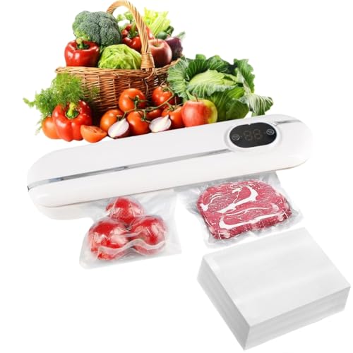 Vakuumierer Vakuumiergerät, Vacuum Sealer Folienschweißgerät Vakuumierer, Vakuumiergerät, Folienschweißgerät für Trockene oder Feuchte Lebensmittel, inkl.100 Vakuumier-Beutel White von XINGGANG