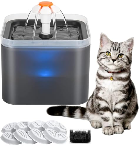 XINGGANG Katzenbrunnen, 2L Katzentrinkbrunnen, Ultraleiser Katzentrinkbrunnen, LED-Lichttrinkbrunnen, Hundetrinkbrunnen, mit Aktivkohlefilter und Wasserpumpe(grau) von XINGGANG