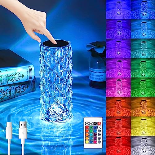 XINGGANG LED Crystal Lamp, 16 Colours Touching Control Rose Crystal Lamp, 4 Modes USB Rose Shadow Table Lamp with Remote Control, Bedside Lamp, Colour Changing Night Light for Bedroom von XINGGANG