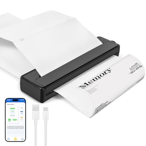 XINGGANG Mobiler Drucker - Bluetooth Tragbarer Drucker Portable Printer Reisedrucker für Laptop, Mobiler Drucker A4 für Unterwegs, Unterstützt A4 Thermopapier Tattoo Transfer Papier von XINGGANG