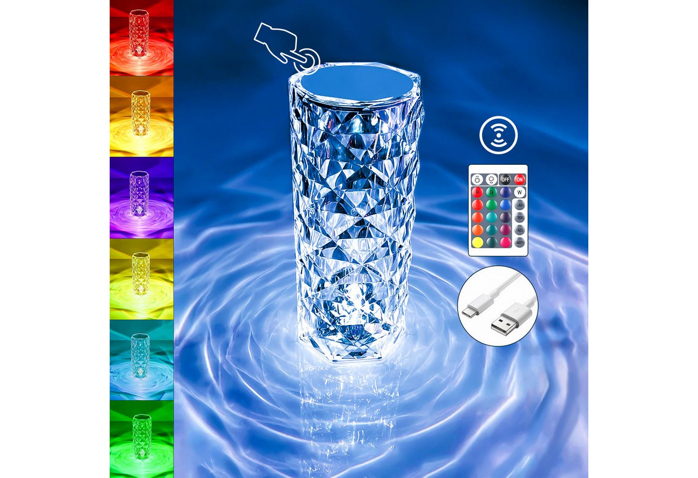 XINGGANG Tischleuchte Kristall Touch RGB LED Lampe - Fernbedienung, USB, Nachttischlampe, LED fest integriert, Acryl, 16 Farben, Touch, Fernbedinung, 3D-Effekt, vielseitig von XINGGANG