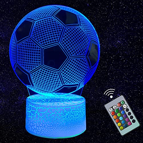 Kinder LED Nachtlicht, Fußball 3D Lampe mit Fernbedienung 16 Farben Ändern, USB-Ladegerät, Geburtstags und Weihnachtsgeschenke für Kinder von XINGHE