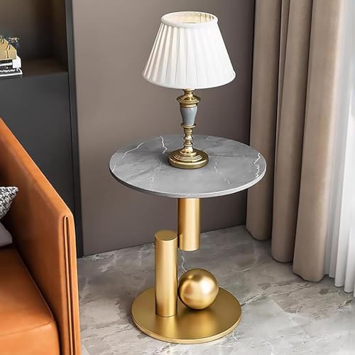 Runder Couchtisch, goldener Beistelltisch, leichter, luxuriöser Beistelltisch aus Felsplatte, Nachttisch mit Metallrahmen for kleine Räume im Wohnzimmer und Schlafzimmer(Color:C,Size:17.7in) von XINGJIAJI