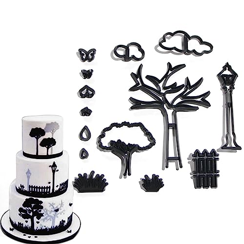 14pcs/Set Park Theme Cookie Cutter Pflanze Baum Gras Street Lampe Fondant Cutter Dekoration Werkzeuge Backkuchen Schimmel Kuchenform Einstellbar von XINGLIDA