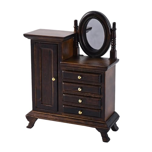 XINGLIDA Vintage Eitelkeitstisch Mit Lagerschubladen Schrank Holz Miniaturmöbel Geeignet Für Puppenhaus Schlafzimmer Accessoires Miniaturpuppenhaus Kommode von XINGLIDA