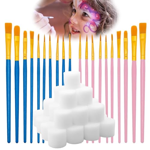 XINGNA 20 Stück Kinderschminken Pinsel Set, 30 Stück Schminkschwamm - Künstlerpinsel Set mit Holzgriffen, Pinselset Kinder für Körperbemalung Anfänger Künstler Kinder und Erwachsene XINGNA 20 Stück Kinderschminken Pinsel Set, 30 Stück Schminkschwamm - Künstlerpinsel Set mit Holzgriffen, Pinselset Kinder für Körperbemalung Anfänger Künstler Kinder und Erwachsene von XINGNA