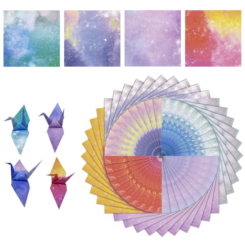 XINGNA 400 Blatt Origami Papier Set, Farbiges Origamipapier Sternenhimmel Quadratisch Papier Kleine Origami 9.5 x 9.5 cm für DIY Bastelprojekte für Kinder & Erwachsene(4 Stile Bastelpapier) von XINGNA