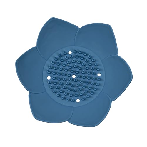 Lotus Silikon-Seifenschale für Badezimmer, Seifenschale mit selbstentleerendem Seifenhalter, 12,4 cm, für Duschen, Küchenspülen, Arbeitsplatte und Badewanne (dunkelblau) von XINGNIAO