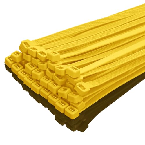 XINGO 100 Stück Kabelbinder strapazierfähig, Premium-Nylon-Kunststoff-Drahtbinder mit 50kg Zugfestigkeit, selbstsichernde Nylon-Kabelbinder für drinnen und draußen (200mm x 7.6mm, Gelb) von XINGO
