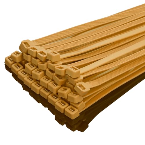 XINGO 100 Stück Kabelbinder Gold, 300mm x 7,6mm, 50 kg Zugfestigkeit, kleine Größe, UV Beständig Set für Zur Ordnung von Kabeln, Gartenarbeit, Hause, im Büro, der Garage von XINGO