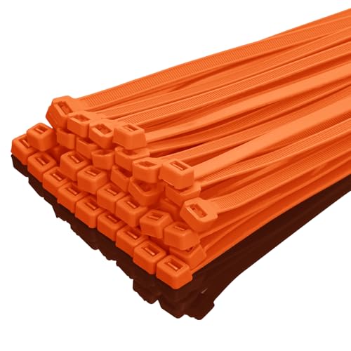 XINGO 100 Stück Kabelbinder strapazierfähig, Premium-Nylon-Kunststoff-Drahtbinder mit 50kg Zugfestigkeit, selbstsichernde Nylon-Kabelbinder für drinnen und draußen (300mm x 7.6mm, Orange) von XINGO