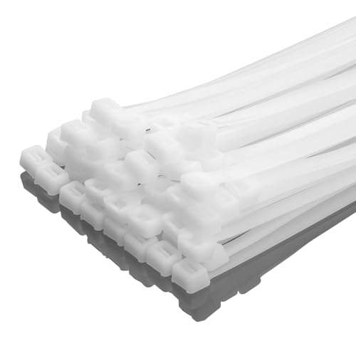 XINGO 100 Stück Kabelbinder strapazierfähig, Premium-Nylon-Kunststoff-Drahtbinder mit 50kg Zugfestigkeit, selbstsichernde Nylon-Kabelbinder für drinnen und draußen (300mm x 7.6mm, Weiß) von XINGO