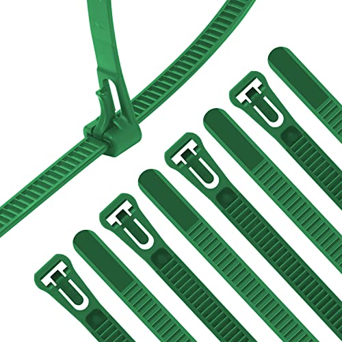 XINGO 100 Stück Wiederverwendbar Kabelbinder Grün, 450mm x 7.6mm-Premium UV-beständig und hitzebeständige Kabelbinder, Wiederlösbar & Umweltfreundlich von XINGO