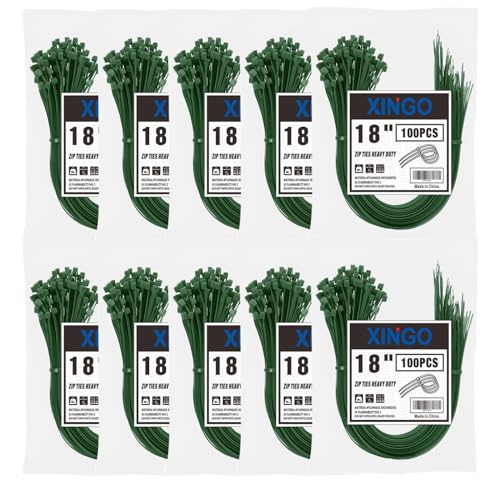 XINGO 1000 Stück 45,7 cm große grüne Kabelbinder für den Garten, strapazierfähig, 27,2 kg Zugfestigkeit, UV-beständige Kabelbinder für den Innen- und Außenbereich XINGO 1000 Stück 45,7 cm große grüne Kabelbinder für den Garten, strapazierfähig, 27,2 kg Zugfestigkeit, UV-beständige Kabelbinder für den Innen- und Außenbereich von XINGO
