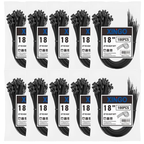 XINGO 1000 Stück 45,7 cm schwarze Kabelbinder, strapazierfähig, 27,2 kg Zugfestigkeit, UV-beständige Kabelbinder für den Innen- und Außenbereich XINGO 1000 Stück 45,7 cm schwarze Kabelbinder, strapazierfähig, 27,2 kg Zugfestigkeit, UV-beständige Kabelbinder für den Innen- und Außenbereich von XINGO