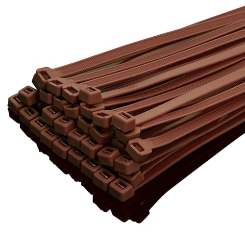 XINGO 20,3 cm Kabelbinder robust (100 Stück), Premium-Nylon-Kunststoff-Drahtbinder mit 54,4 kg Zugfestigkeit, selbstsichernde schwarze Nylon-Reißverschlussbinder für drinnen und draußen (braun), (NO) von XINGO
