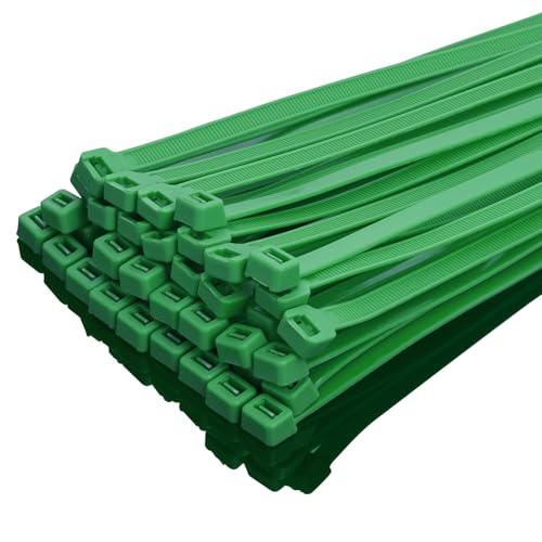 XINGO 50 Stück Kabelbinder Grün, 400mm x 7,6mm, 50 kg Zugfestigkeit, kleine Größe, UV Beständig Set für Zur Ordnung von Kabeln, Gartenarbeit, Hause, im Büro, der Garage von XINGO