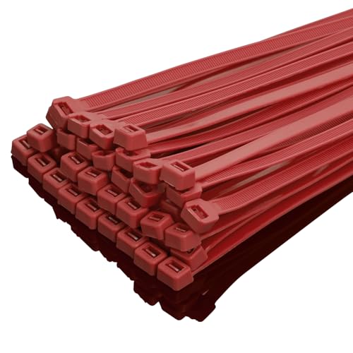 XINGO 50 Stück Kabelbinder Rot, 400mm x 7,6mm, 50 kg Zugfestigkeit, kleine Größe, UV Beständig Set für Zur Ordnung von Kabeln, Gartenarbeit, Hause, im Büro, der Garage von XINGO