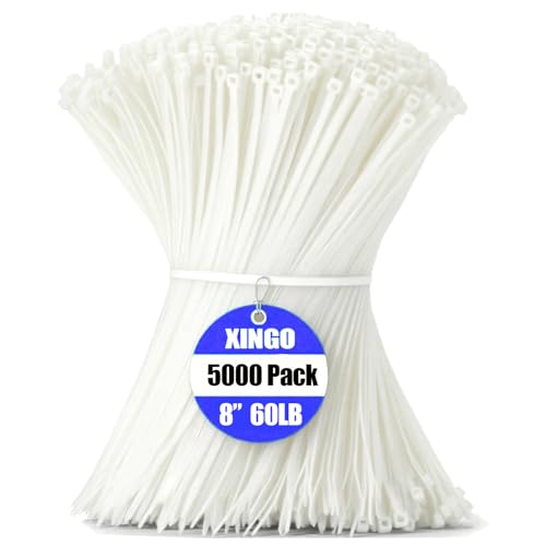 XINGO Kabelbinder aus Nylon, Kunststoff, Nylon, PA66, 27,2 kg, für den Innen- und Außenbereich, Weiß, 5000 Stück XINGO Kabelbinder aus Nylon, Kunststoff, Nylon, PA66, 27,2 kg, für den Innen- und Außenbereich, Weiß, 5000 Stück von XINGO