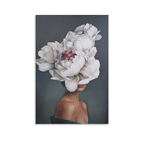 XINGSHANG Eine Frau mit einer Blume auf ihrem Kopf, Blume, Poster, ästhetische Poster, Leinwand, Wandkunstdrucke, Poster, Foto, Bild, Malerei, Poster, Raumdekoration, 40 x 60 cm von XINGSHANG