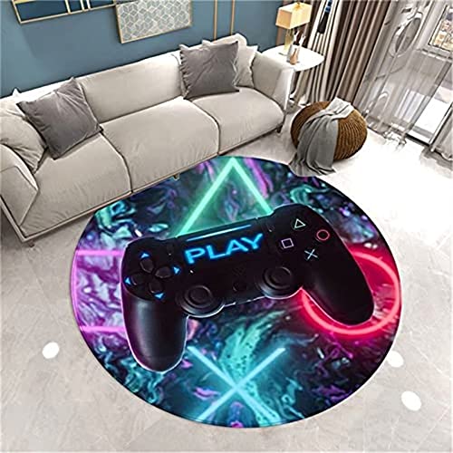 XINGXISHI 3D Gaming Video Game Runde Kinderteppich Gamer Gamepad Regler Taste Modern Teppich Kinderzimmer Dekoration Küche Gang Kindergarten Spielmatte Krabbelmatte Sanft Flanell （D,100cm von XINGXISHI