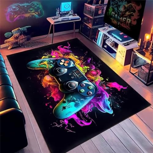 XINGXISHI Gamer Teppich Kinderzimmer Teppich Schlafzimmer Anime Gaming Teppich Wohnzimmer Gamer Deko Decke Teppich Moderner Waschbarer Weichem Polyester Kurzflor Kinderteppich Jungen von XINGXISHI