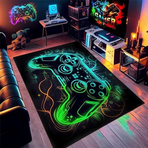 XINGXISHI Gamer Teppich Kinderzimmer Teppich Schlafzimmer Anime Gaming Teppich Wohnzimmer Gamer Deko Decke Teppich Moderner Waschbarer Weichem Polyester Kurzflor Kinderteppich Jungen von XINGXISHI