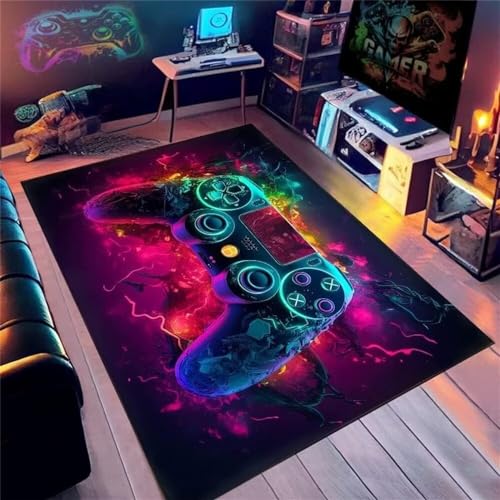 XINGXISHI Kinderteppich Gamepad 3D Wohnzimmer Schlafzimmer Rutschfester Gamer-Teppich Aquarell Graffiti-Spritzer Spielkonsole Gaming Innen-Fußmatte Badematte Krabbelmatte für Kinder von XINGXISHI