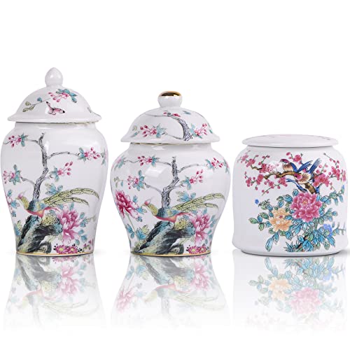 XINGYAN Chinoiserie Ingwerglas, 3-teiliges Set, chinesisches blaues und weißes Porzellan, dekorative Aufbewahrungsdose mit Deckel (3-teiliges Blumen-Set) von XINGYAN