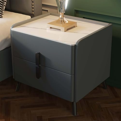 Kleiner Beistelltisch Aus Mikrofaser Mit Metallfüßen Nachttisch Fürs Schlafzimmer Mit 2 Schubladen Mit Schieferschrankplatte Massivholzrahmendesign Robust Und Langlebig(Dark gray,30cm/11.8in) von XINGYAOXS