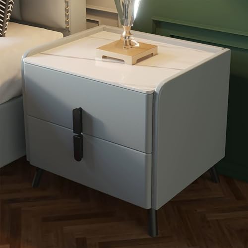 Kleiner Beistelltisch Aus Mikrofaser Mit Metallfüßen Nachttisch Fürs Schlafzimmer Mit 2 Schubladen Mit Schieferschrankplatte Massivholzrahmendesign Robust Und Langlebig(Light gray,30cm/11.8in) von XINGYAOXS