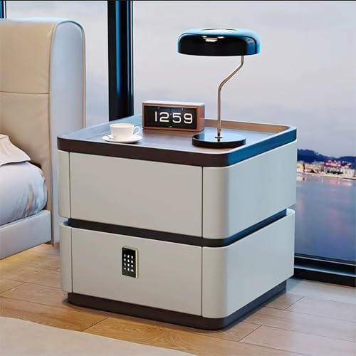 Moderner Nachttisch Intelligenter Nachttisch Mit Passwort-Sicherheitsschloss Aufbewahrung Mit Zwei Schubladen Schubladen Aus Massivholz Um Das Herunterfallen Von Gegenständen(Light gray,45cm/17.7in) von XINGYAOXS