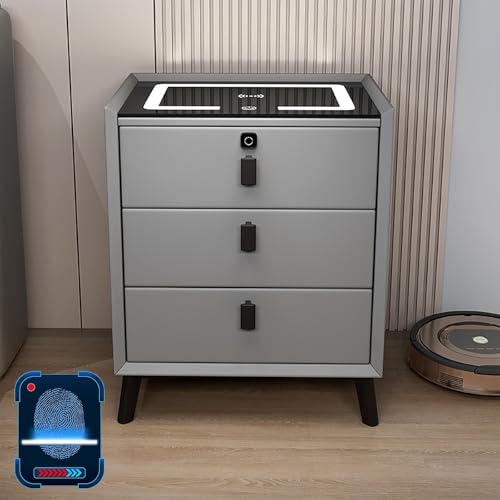 Moderner Nachttisch mit USB-Anschluss, intelligenter Nachttisch für Schlafzimmer mit Schloss mit Fingerabdruck und verstellbaren LED-Lichtern, kabellose Ladestation und Lautsprecher (Dunkelgrau, 40 cm Moderner Nachttisch mit USB-Anschluss, intelligenter Nachttisch für Schlafzimmer mit Schloss mit Fingerabdruck und verstellbaren LED-Lichtern, kabellose Ladestation und Lautsprecher (Dunkelgrau, 40 cm von XINGYAOXS
