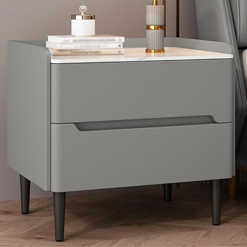 Nachttisch Für Das Schlafzimmer Mit Zwei Großen Schubladen Und Mikrofaserleder Moderner Nachttisch Aus Holz Beistelltische Aus Lagerschränken Tischplatte Aus Rockboard(Gray,50cm/19.7in) von XINGYAOXS