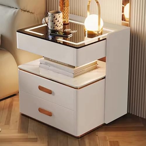 Nachttisch Für Im Schlafzimmer Modern Minimalistisch Schlank Nachttisch Beistelltisch Mit Drahtloser Aufladung Und 3-farbiges LED-Licht Design Mit 3 Schubladen Platz Für Mehr Zeug (Beige, 40cm/15.7in) Nachttisch Für Im Schlafzimmer Modern Minimalistisch Schlank Nachttisch Beistelltisch Mit Drahtloser Aufladung Und 3-farbiges LED-Licht Design Mit 3 Schubladen Platz Für Mehr Zeug (Beige, 40cm/15.7in) von XINGYAOXS