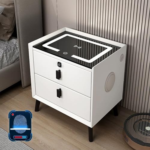 Nachttisch Mit Fingerabdruckschloss Intelligenter Nachttisch Mit Kabellosem Laden/2 USB-Ports Und LED Beleuchtung Bluetooth-Lautsprecher Beistelltisch Mit Schubladen Für Schlafzimmer(White,40cm/15.7in Nachttisch Mit Fingerabdruckschloss Intelligenter Nachttisch Mit Kabellosem Laden/2 USB-Ports Und LED Beleuchtung Bluetooth-Lautsprecher Beistelltisch Mit Schubladen Für Schlafzimmer(White,40cm/15.7in von XINGYAOXS