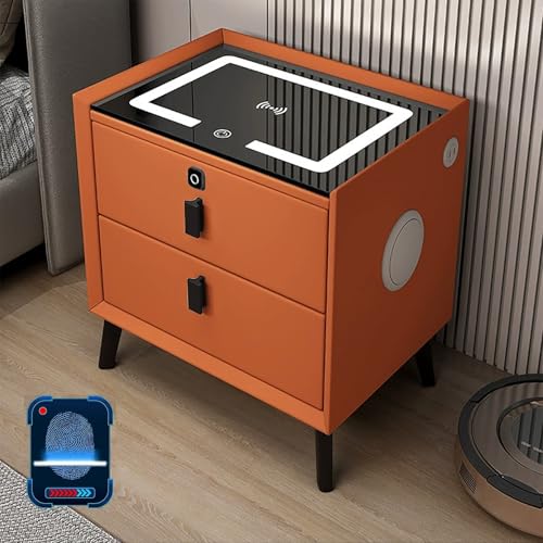 Nachttisch Mit Fingerabdruckschloss Intelligenter Nachttisch Mit Kabellosem Laden/2 USB-Ports Und LED-Beleuchtung Bluetooth-Lautsprecher Beistelltisch Mit Schubladen Für Schlafzimmer(Orange,50cm Nachttisch Mit Fingerabdruckschloss Intelligenter Nachttisch Mit Kabellosem Laden/2 USB-Ports Und LED-Beleuchtung Bluetooth-Lautsprecher Beistelltisch Mit Schubladen Für Schlafzimmer(Orange,50cm von XINGYAOXS