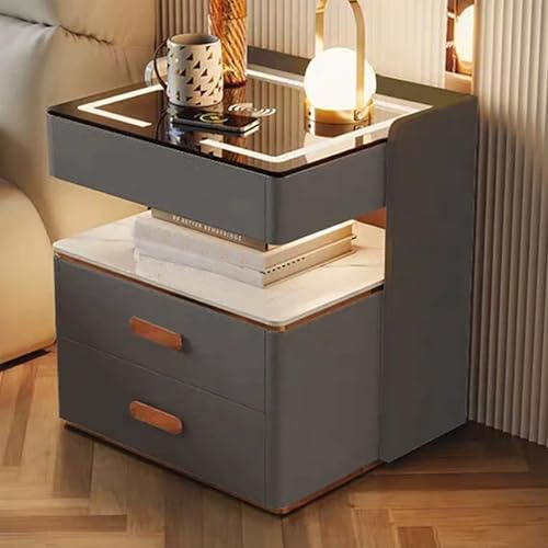 Nachttisch für Schlafzimmer, intelligenter Nachttisch, moderner und minimalistischer Seitentisch mit kabellosem Aufladen und LED-Licht, 3 Farben, Design 3 Schubladen, um mehr Dinge aufzubewahren (Dark Nachttisch für Schlafzimmer, intelligenter Nachttisch, moderner und minimalistischer Seitentisch mit kabellosem Aufladen und LED-Licht, 3 Farben, Design 3 Schubladen, um mehr Dinge aufzubewahren (Dark von XINGYAOXS
