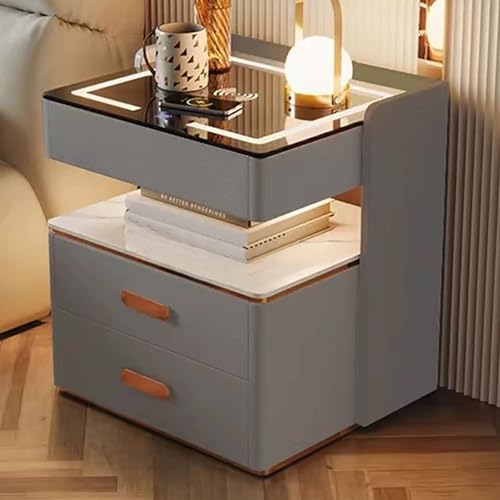 Nachttisch für Schlafzimmer, intelligenter Nachttisch, moderner und minimalistischer Seitentisch mit kabellosem Aufladen und LED-Licht, 3 Farben, Design 3 Schubladen für mehr Sachen (Hellgrau, 40 cm) Nachttisch für Schlafzimmer, intelligenter Nachttisch, moderner und minimalistischer Seitentisch mit kabellosem Aufladen und LED-Licht, 3 Farben, Design 3 Schubladen für mehr Sachen (Hellgrau, 40 cm) von XINGYAOXS