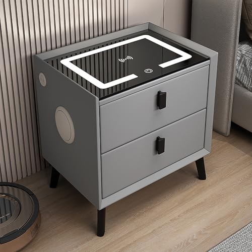 Nachttisch für Schlafzimmer, intelligenter Nachttisch mit kabellosem Laden/2 USB-Anschlüssen und LED-Lichtern, Seitentisch mit Bluetooth-Lautsprecher und Schubladen für Schlafzimmer (Dark Gray) von XINGYAOXS